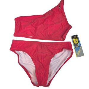 Sports Wear Bikini Set Women L Red One Shoulder Solid Sporty Summer 120‎ NWT